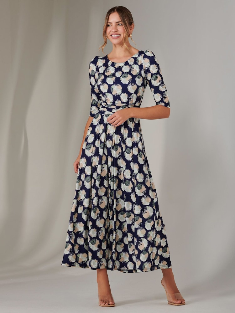 Jolie Moi Blue Enya 3/4 Sleeve Jersey Midaxi Dress - Image 6 of 6