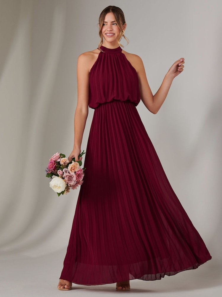 Jolie Moi Red Pleated Bridemaids Maxi Dress - Image 1 of 3