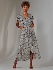 Jolie Moi Black Chiffon Print Frill Dip Hem Maxi Dress - Image 4 of 6