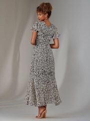 Jolie Moi Black Chiffon Print Frill Dip Hem Maxi Dress - Image 5 of 6