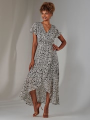 Jolie Moi Black Chiffon Print Frill Dip Hem Maxi Dress - Image 6 of 6