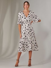 Jolie Moi White Pleated Wrap Midi Dress - Image 1 of 6