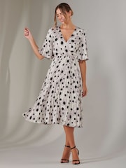 Jolie Moi White Pleated Wrap Midi Dress - Image 3 of 6