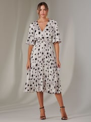 Jolie Moi White Pleated Wrap Midi Dress - Image 4 of 6