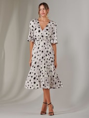 Jolie Moi White Pleated Wrap Midi Dress - Image 6 of 6