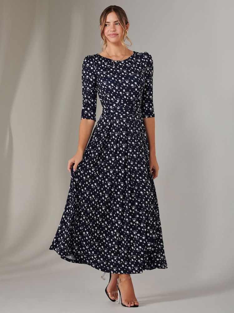 Jolie Moi Blue Sky Enya 3/4 Sleeve Jersey Midaxi Dress - Image 4 of 6