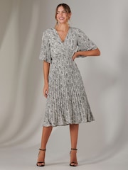 Jolie Moi Cream Pleated Wrap Midi Dress - Image 1 of 7