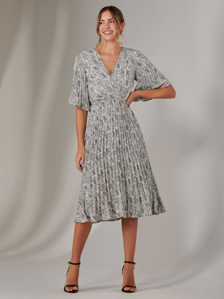 Jolie Moi Cream Pleated Wrap Midi Dress - Image 1 of 7