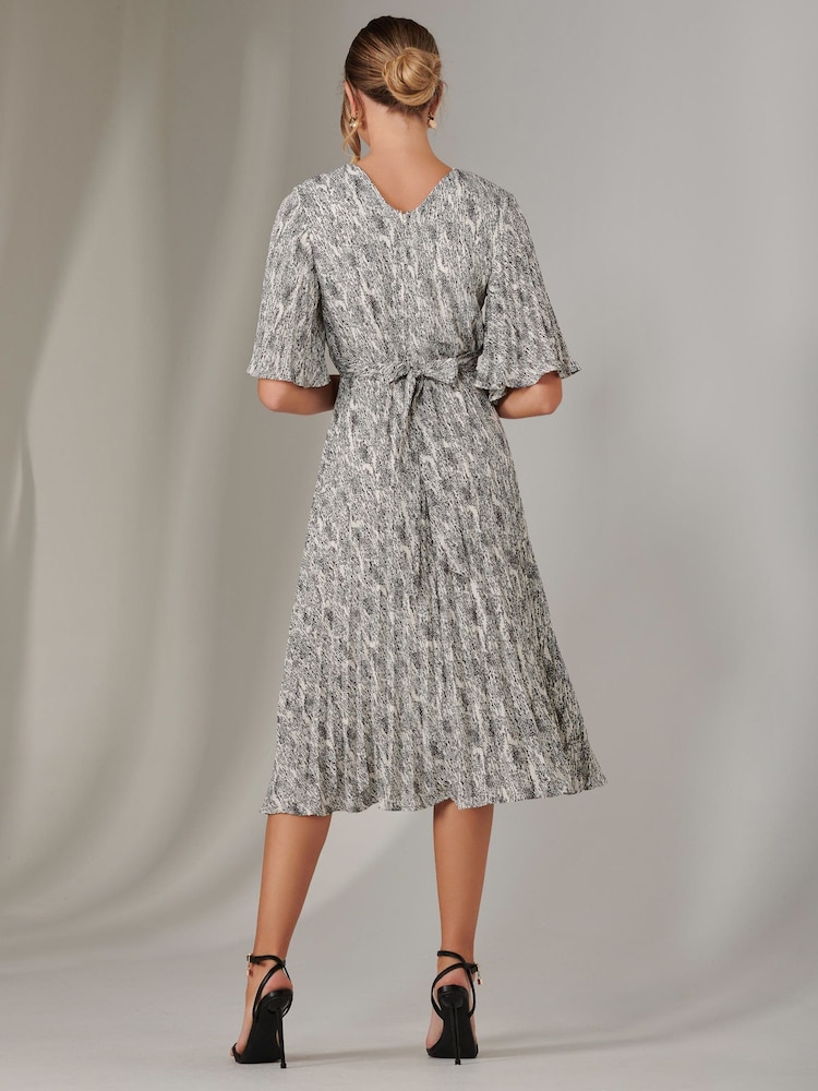 Jolie Moi Cream Pleated Wrap Midi Dress - Image 2 of 7
