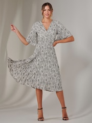 Jolie Moi Cream Pleated Wrap Midi Dress - Image 3 of 7