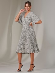 Jolie Moi Cream Pleated Wrap Midi Dress - Image 4 of 7