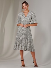 Jolie Moi Cream Pleated Wrap Midi Dress - Image 6 of 7