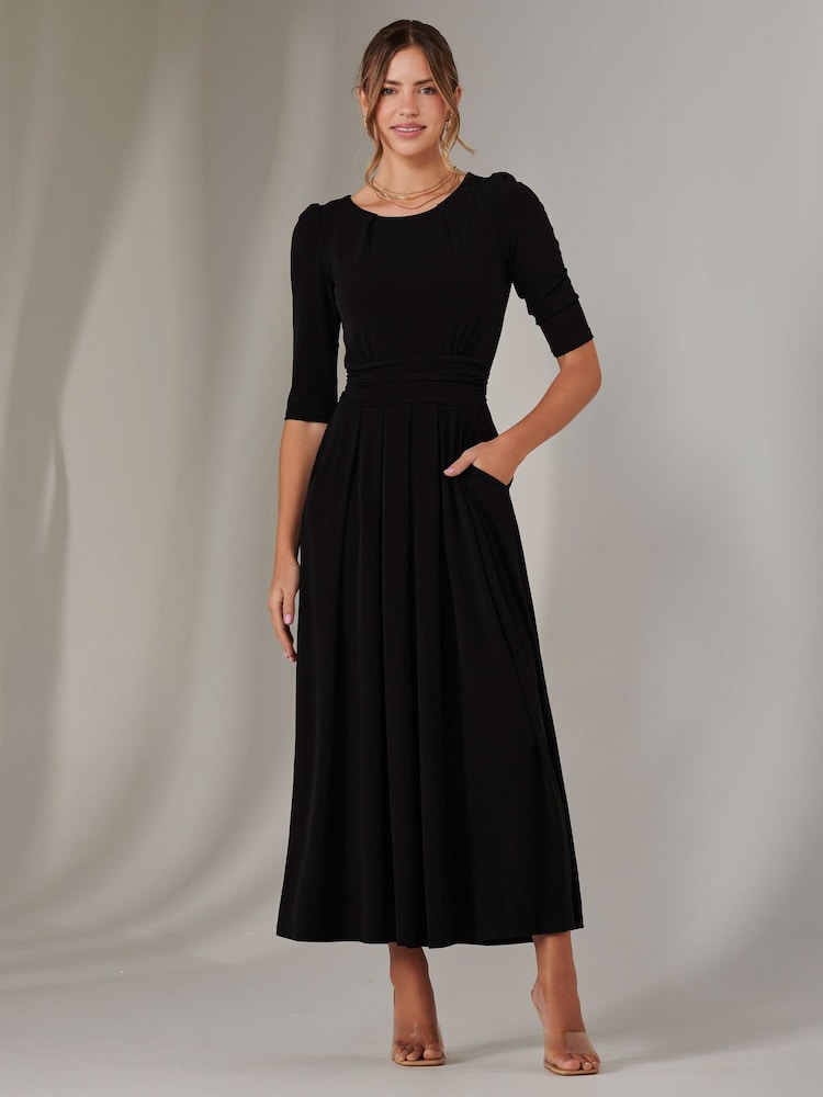 Jolie Moi Black Enya 3/4 Sleeve Jersey Midaxi Dress - Image 3 of 6
