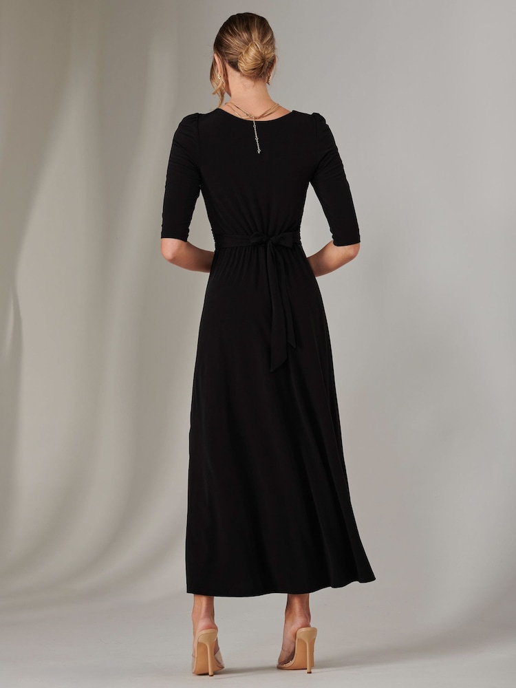 Jolie Moi Black Enya 3/4 Sleeve Jersey Midaxi Dress - Image 4 of 6