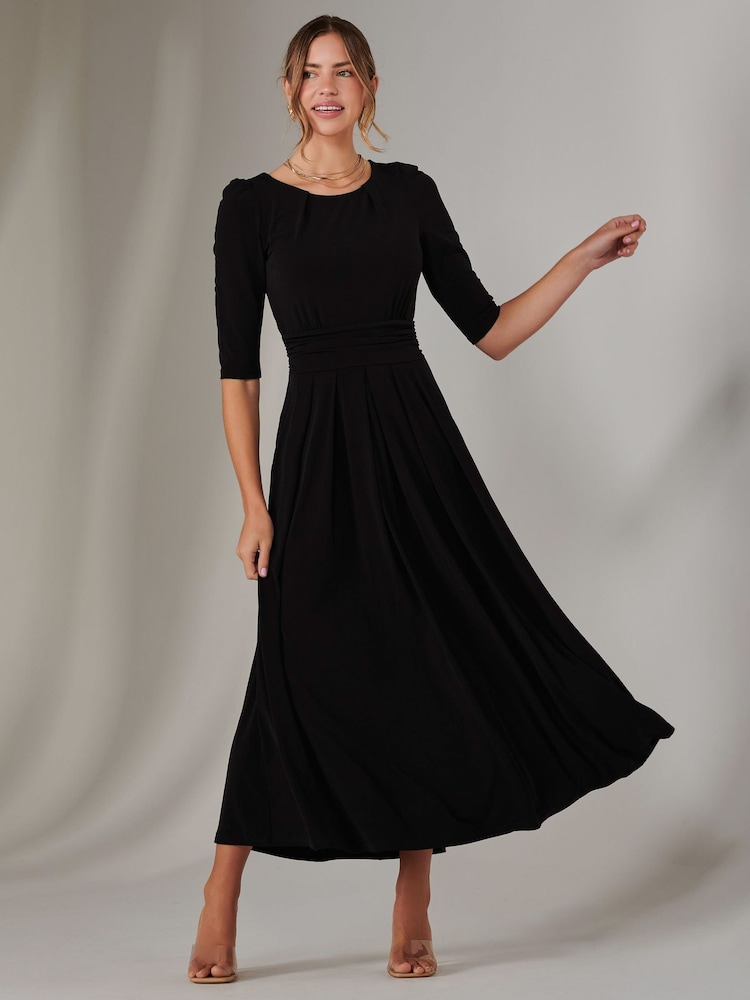 Jolie Moi Black Enya 3/4 Sleeve Jersey Midaxi Dress - Image 5 of 6