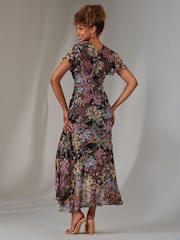 Jolie Moi Black / White Chiffon Print Frill Dip Hem Maxi Dress - Image 4 of 6