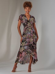 Jolie Moi Black / White Chiffon Print Frill Dip Hem Maxi Dress - Image 5 of 6