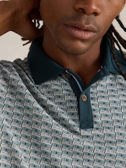 White Stuff Green 100% Cotton Casette Tape Printed Polo Shirt - Image 4 of 6
