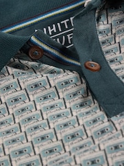 White Stuff Green 100% Cotton Casette Tape Printed Polo Shirt - Image 6 of 6