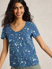 White Stuff Blue Nadia Short Sleeve 100% Cotton T-Shirt - Image 1 of 6