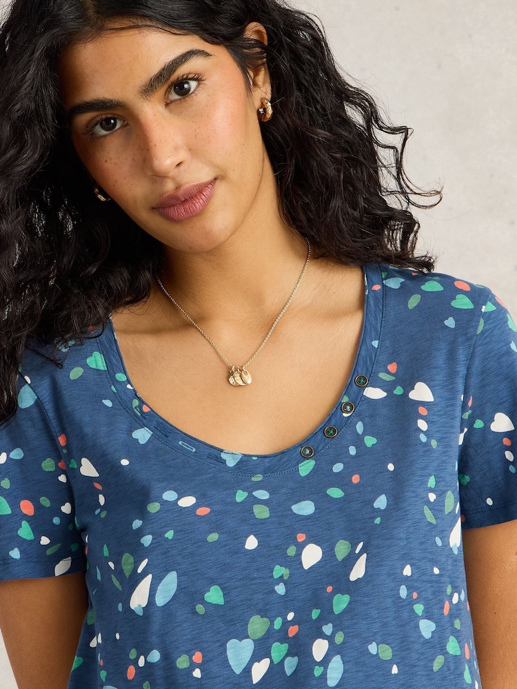 White Stuff Blue Nadia Short Sleeve 100% Cotton T-Shirt - Image 4 of 6