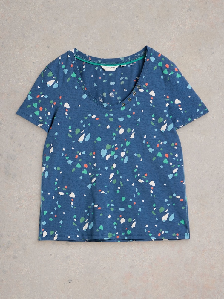 White Stuff Blue Nadia Short Sleeve 100% Cotton T-Shirt - Image 5 of 6