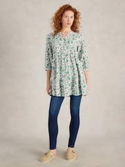 White Stuff Green Marlie Button 100% Cotton Tunic - Image 1 of 6