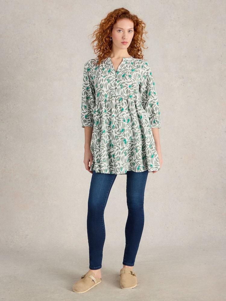 White Stuff Green Marlie Button 100% Cotton Tunic - Image 1 of 6
