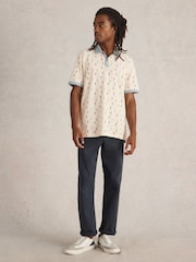 White Stuff White Bike Printed 100% Cotton Polo Shirt - Image 1 of 6