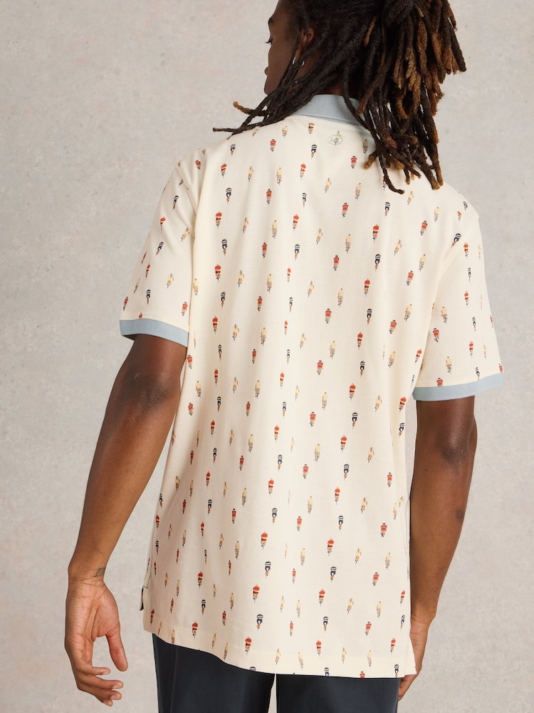White Stuff White Bike Printed 100% Cotton Polo Shirt - Image 2 of 6