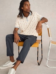 White Stuff White Bike Printed 100% Cotton Polo Shirt - Image 3 of 6