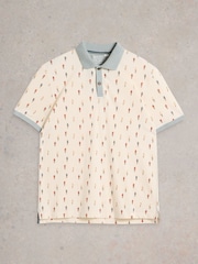 White Stuff White Bike Printed 100% Cotton Polo Shirt - Image 5 of 6