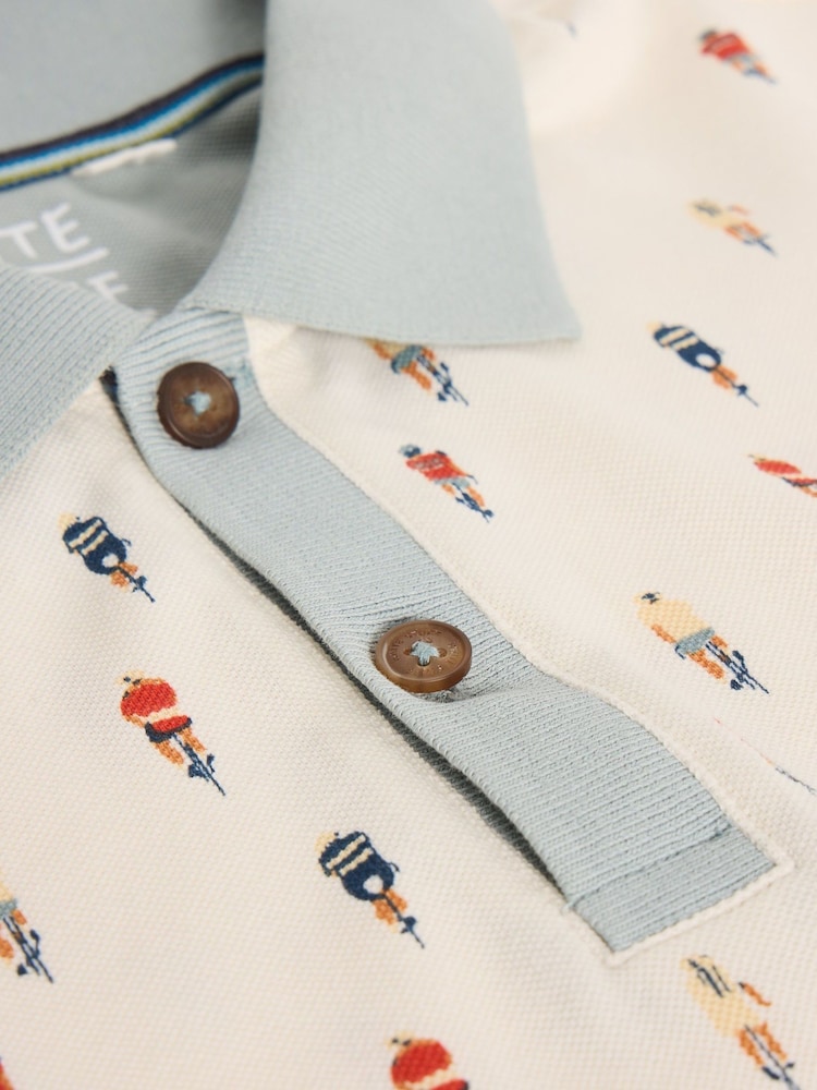 White Stuff White Bike Printed 100% Cotton Polo Shirt - Image 6 of 6