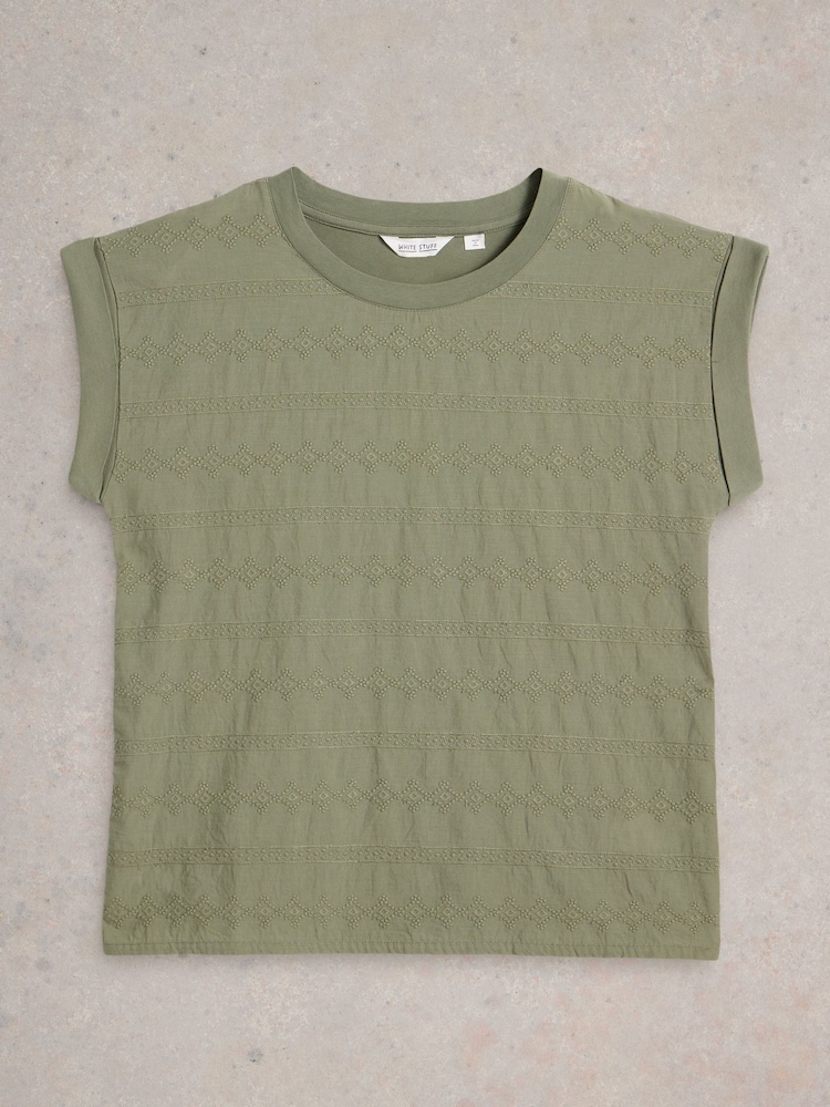 White Stuff Green Betty Broderie T-Shirt - Image 5 of 6