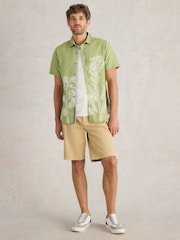 White Stuff Green Floral Border Short Sleeve Printed 100% Organic Cotton Shirt - Image 1 of 6