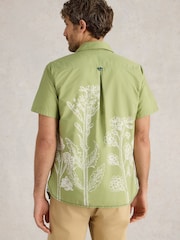 White Stuff Green Floral Border Short Sleeve Printed 100% Organic Cotton Shirt - Image 2 of 6