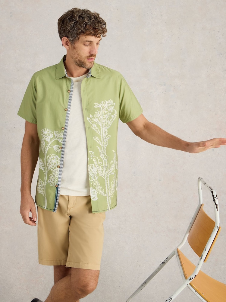 White Stuff Floral Border Short Sleeve Printed Cotton Shirt - Image 3 of 6