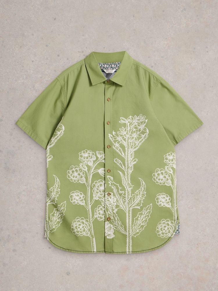 White Stuff Floral Border Short Sleeve Printed Cotton Shirt - Image 5 of 6