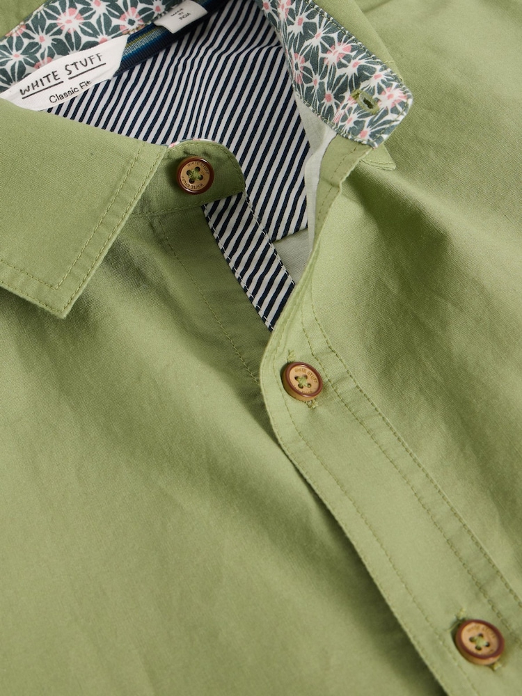 White Stuff Green Floral Border Short Sleeve Printed 100% Organic Cotton Shirt - Image 6 of 6