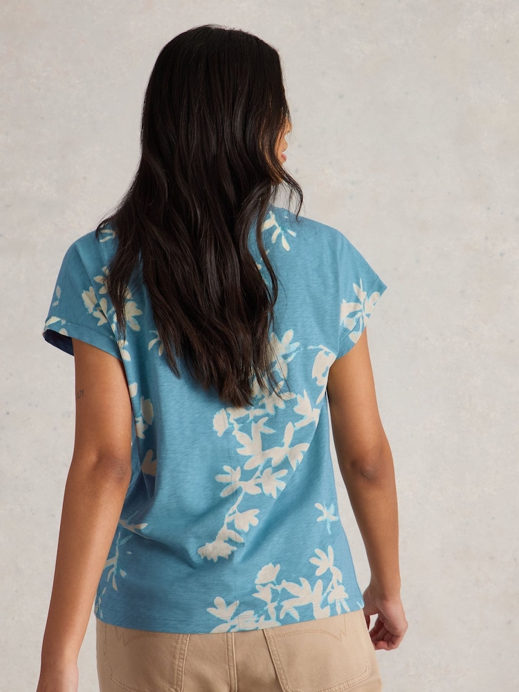 White Stuff Blue Nelly Notch Neck 100% Cotton T-Shirt - Image 2 of 6
