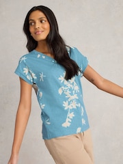 White Stuff Blue Nelly Notch Neck 100% Cotton T-Shirt - Image 3 of 6