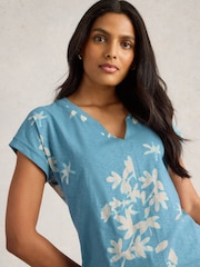 White Stuff Blue Nelly Notch Neck 100% Cotton T-Shirt - Image 4 of 6