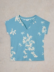 White Stuff Blue Nelly Notch Neck 100% Cotton T-Shirt - Image 5 of 6