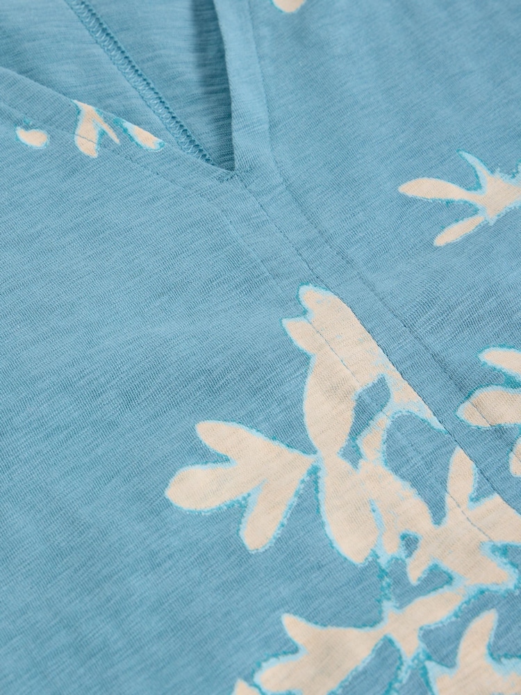 White Stuff Blue Nelly Notch Neck 100% Cotton T-Shirt - Image 6 of 6
