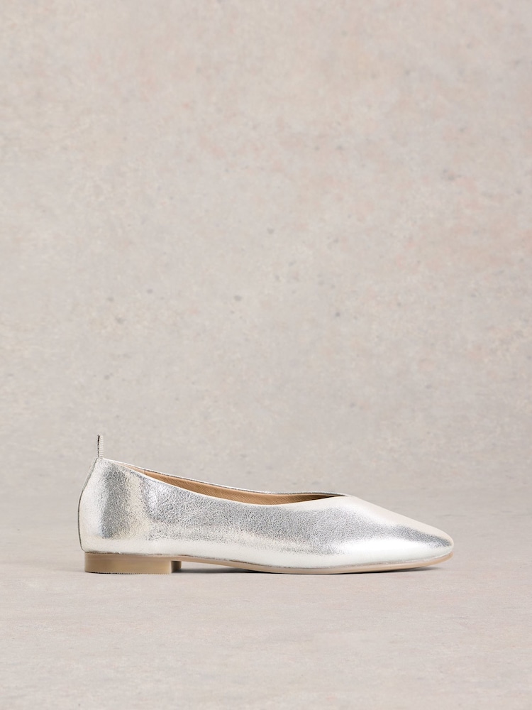 White Stuff Silver Cheri Leather Ballerina Pumps - Image 1 of 4