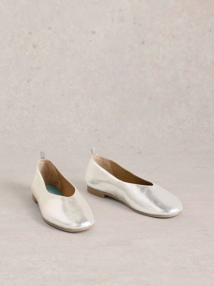 White Stuff Silver Cheri Leather Ballerina Pumps - Image 2 of 4