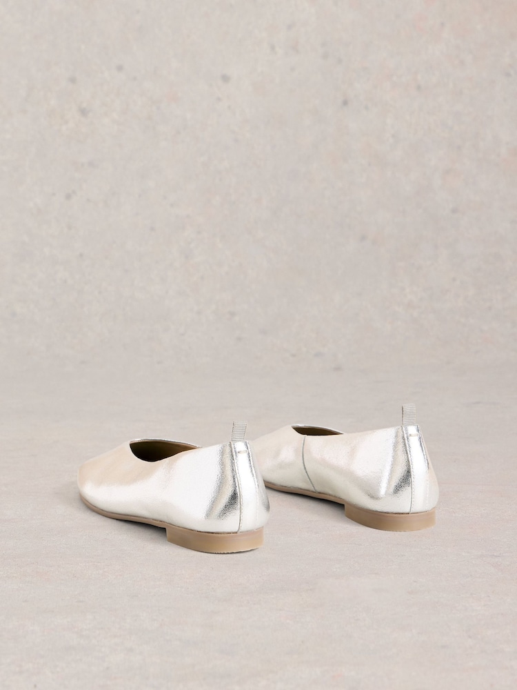 White Stuff Silver Cheri Leather Ballerina Pumps - Image 3 of 4