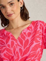 White Stuff Pink Nelly Notch Neck 100% Cotton T-Shirt - Image 3 of 4