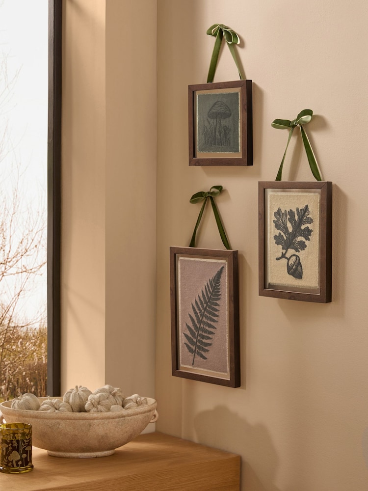 Set of 3 Neutral Autumnal Fabric Print Hanging Wall Art - Image 1 of 5