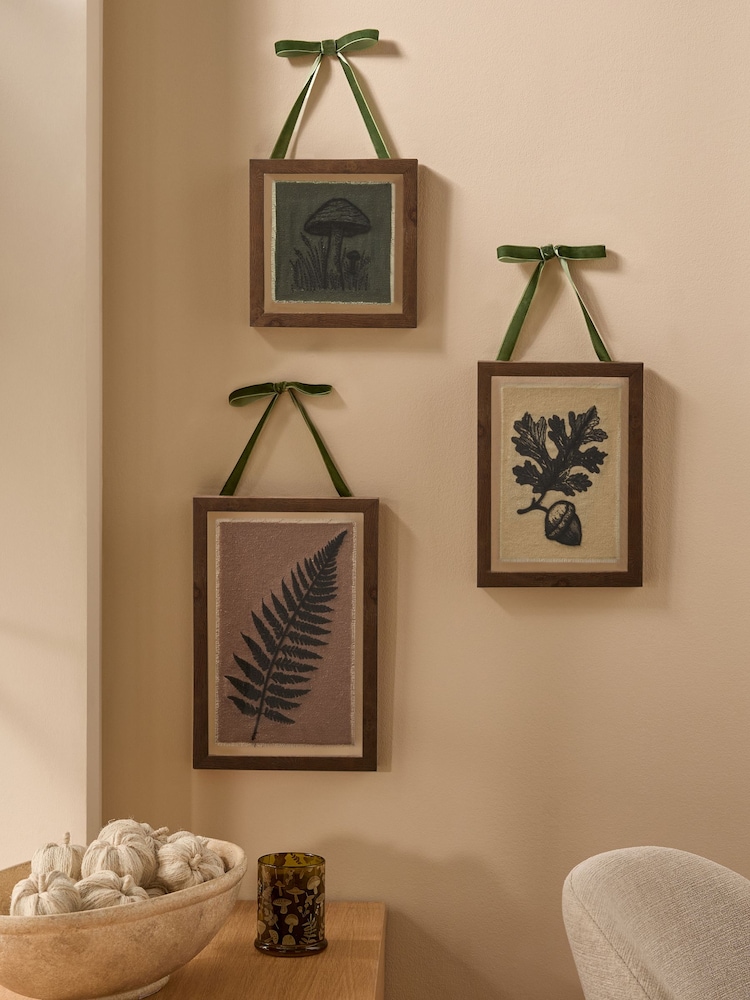 Set of 3 Neutral Autumnal Fabric Print Hanging Wall Art - Image 2 of 5